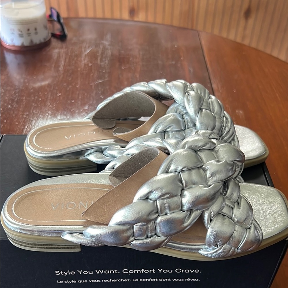 Vionic Silver Sandals With Braided Design - image 2